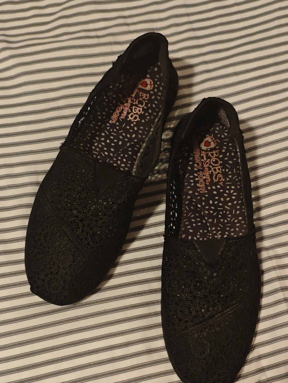 Skechers Women's Black Crochet Slip-On Flats BOBS Style